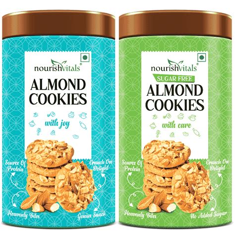 NourishVitals Almond Cookies + Sugar Free Almond Cookies, 120g Each ...