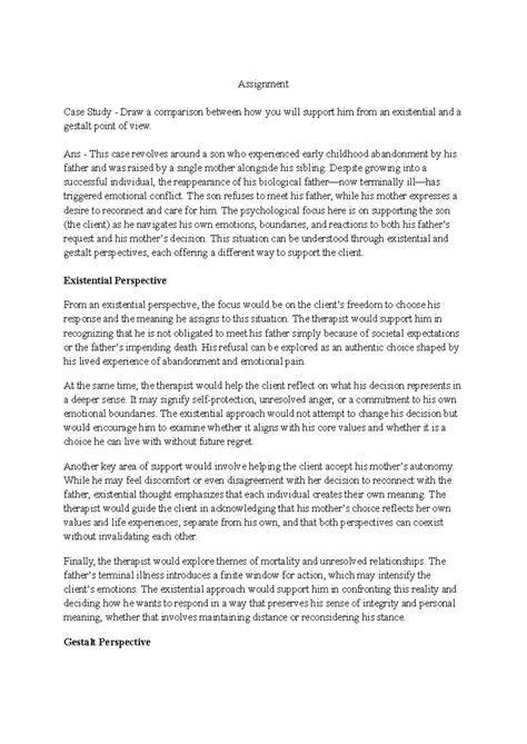 Humanistic Assignment: Existential vs. Gestalt Support in Case Study ...
