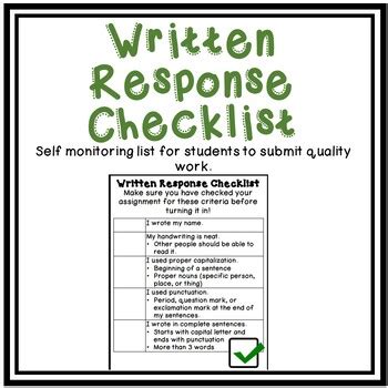 Written Response Checklist by Kati Nobling | TPT