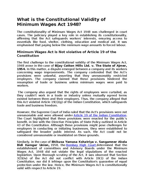 Constitutional Validity Minimum wages Act 1948 - What is the ...