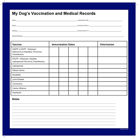 40 Printable Dog / Puppy Vaccination Records - TemplateArchive