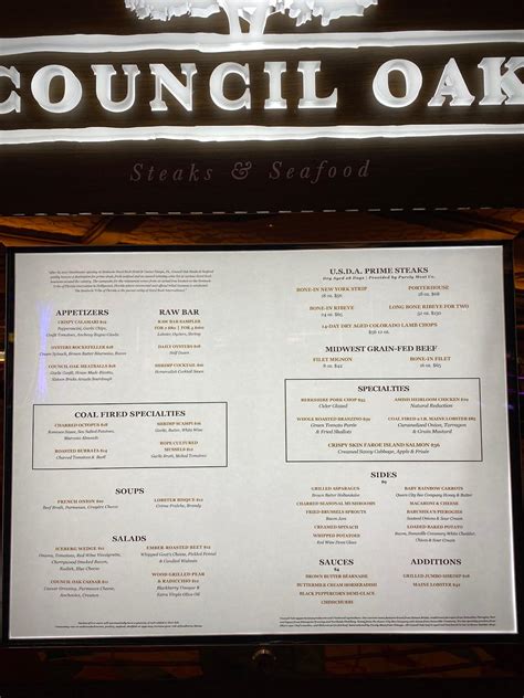 Menu at Council Oak Steaks & Seafood steakhouse, Cincinnati, Broadway
