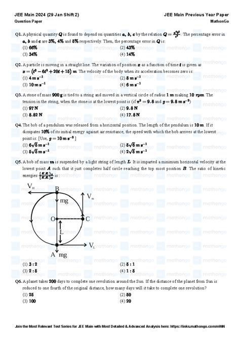 JEE Main 2024 (29 Jan Shift 2) Previous Year Paper & Answer Keys - Studocu