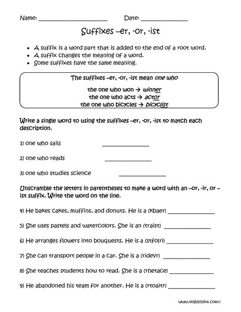 Suffixes er and ist Worksheets | Suffixes worksheets, Phonics ...