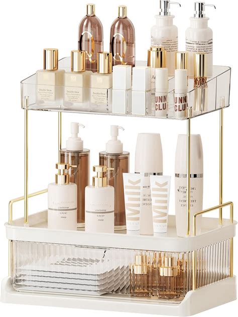 Prakal 2-Tier Skincare Storage Rack-Transparent, Bathroom Counter ...