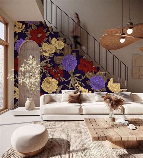 Metallic Royal Flowers Wall Mural | Aesthetic Floral Wall Mural UK