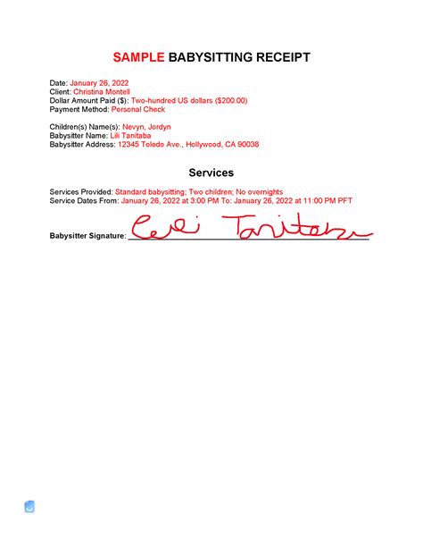 Sample Receipt Form