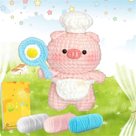 Kit de Material de Crochê do Chef Porco DIY Adequado para Iniciantes ...