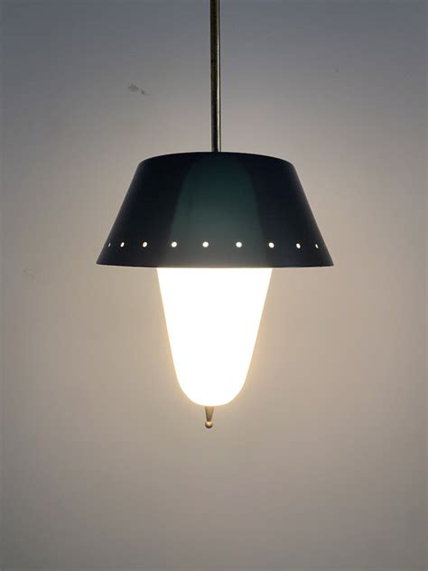 Stilnovo Black Pendant Lamp Opal Glass, circa 1950 – DERIVE