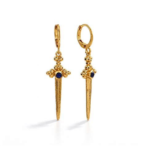 Dagger Drop Earrings with Blue Stone in 92.5 Sterling Silver – ARVINO