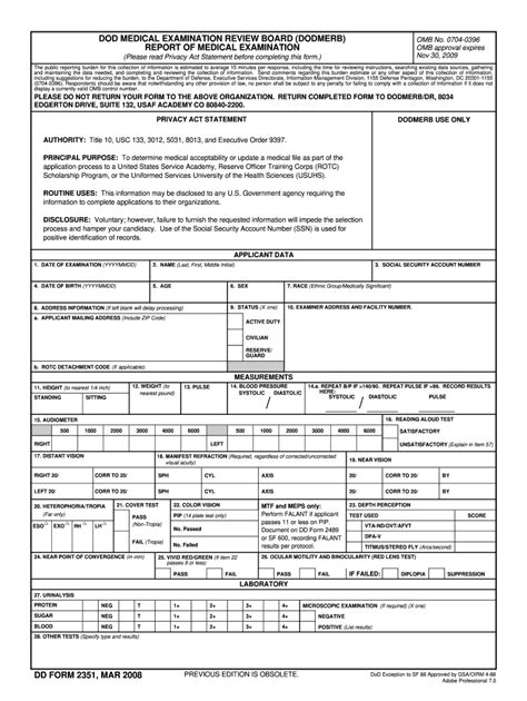 DODMERB Medical Examination Form - Blank Fillable Template | Fill Out ...