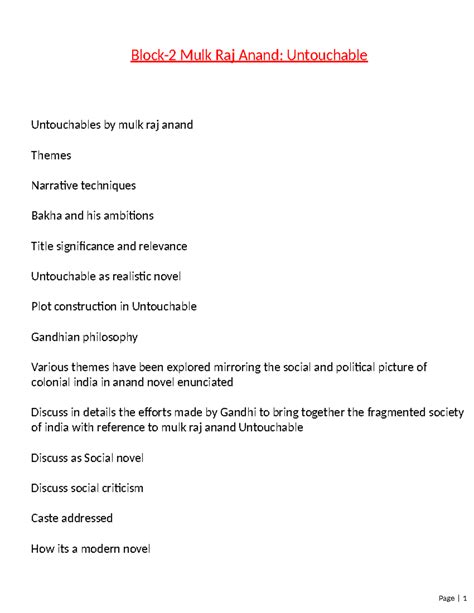 Block-2 Mulk Raj Anand Untouchable - Block-2 Mulk Raj Anand ...