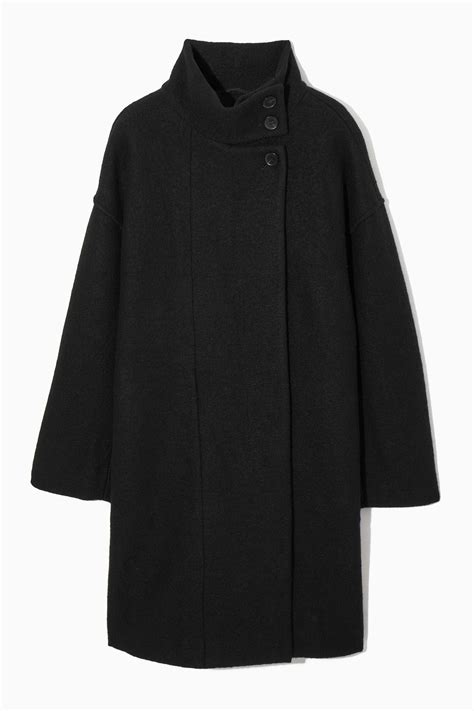 FUNNEL-NECK BOILED-WOOL COAT - BLACK | COS