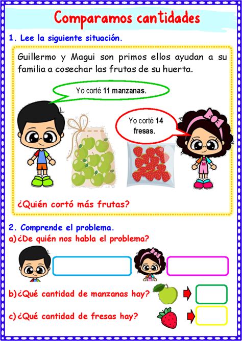 Vea los detalles de la imagen relacionada. F. Comparamos cantidades - 1. Lee la siguiente situación. 2. Comprende ...