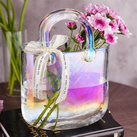 Amazon.com: NiHome Iridescent Glass Purse Vase, Glass Handbag Vase for ...