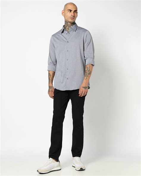 Men Black Armani Classics Regular Fit Casual Shirts