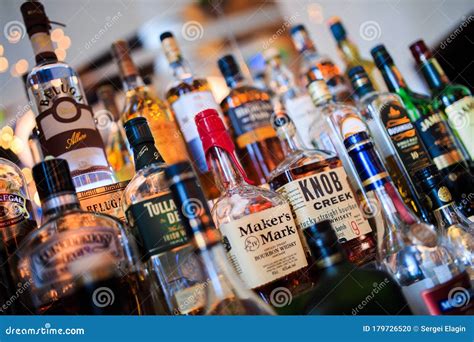 Various Bottles of Alcoholic Beverages in the Bar Editorial Image ...