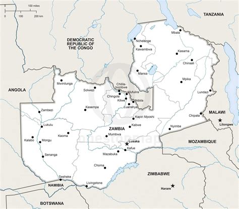 Vector Map of Zambia Political | One Stop Map
