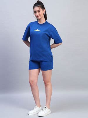 Buy Griffel Blue Round Neck Graphic Oversized T-Shirt (XS) Online