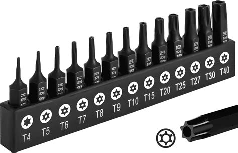 DAKCOS 13-Piece Tamper Proof Torx Bit Set, Premium S2 Alloy Steel Security Star Bits,25mm Long ...