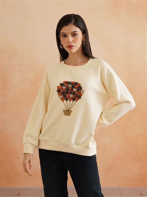 Cream Full Sleeve Womens Sweatshirts | Beatnik India