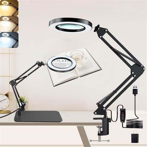 Amazon.com: 10X Magnifying Glass with Light and Stand, Real Glass 2-in-1 Desk Lamp & Clamp ...