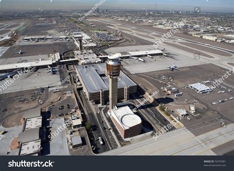 Aerial Look At Sky Harbor Airport'S Tower And Terminals In Phoenix ...