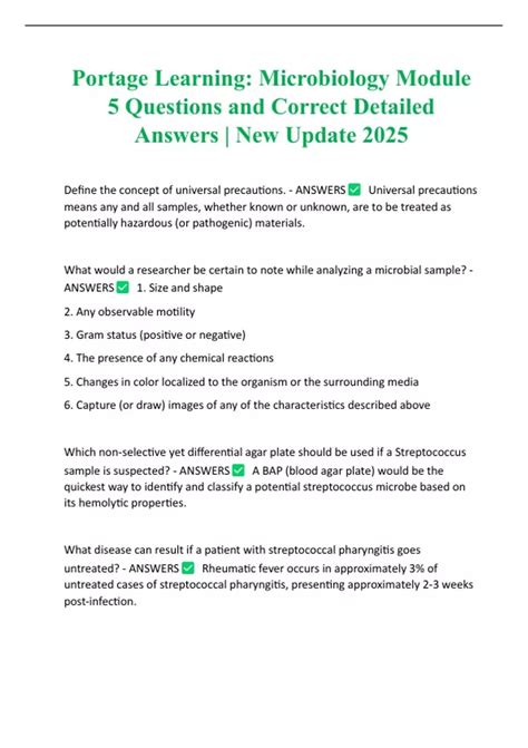 Portage Learning: Microbiology Module 5 Questions and Correct Detailed ...