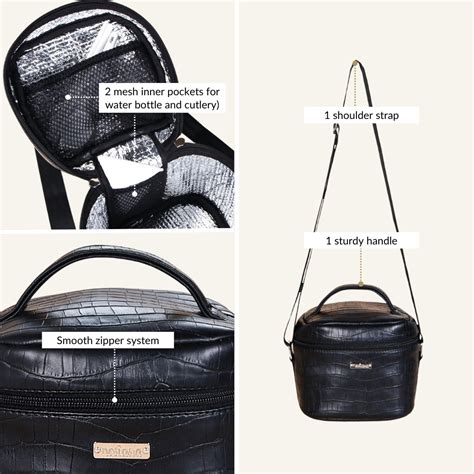 Black Croco Lunch Bag With Insulation Online - Premium Lunch Bag | Nestasia