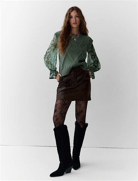 Buy Embellished Cable Knit V-Neck Tabard at Marks & Spencer