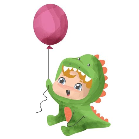 Clipart on white background of cute little baby boy in dinosaurs ...