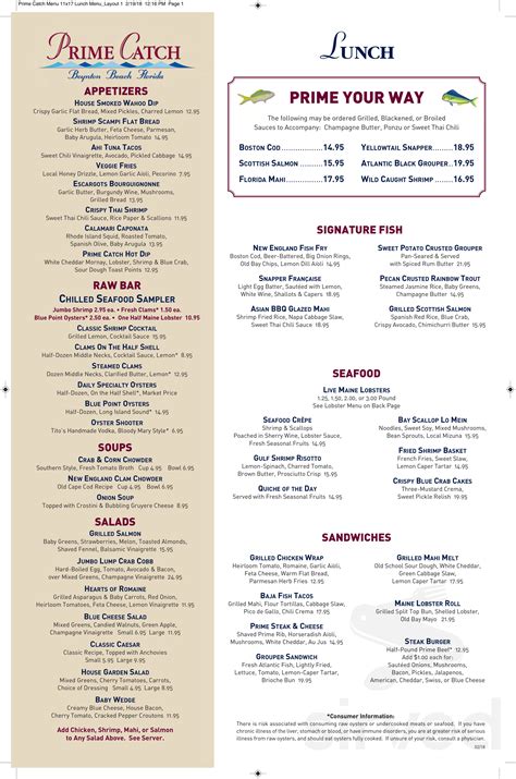 prime catch menu in Boynton Beach, Florida, USA