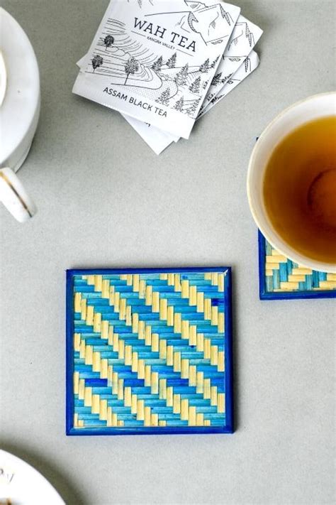 Kadam Haat Handmade Bamboo Coasters (Blue) – Okhaistore