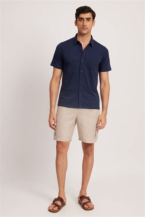 Buy Linen Shirt Short Sleeve Shirt Deep Sea Blue Online