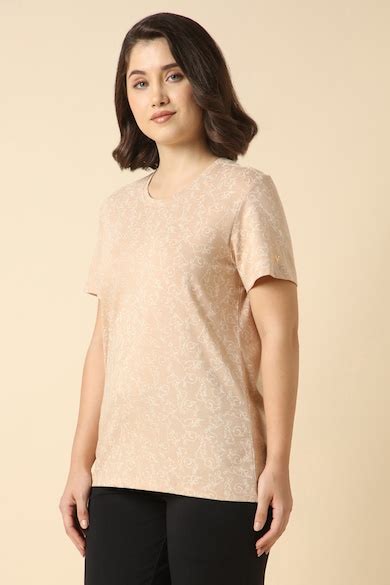 Buy Women Beige Print Casual Crew Neck Online - 39977115 | Van Heusen