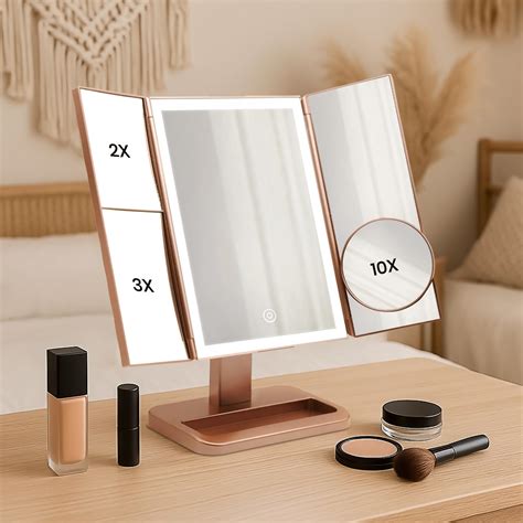 Stelliferous 10x Trifold Makeup Mirror with Adjustable LED Lights | 2X ...