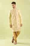 Buy Beige Silk, Chanderi Embroidery Floral Bloom Kurta Set For Men by ...