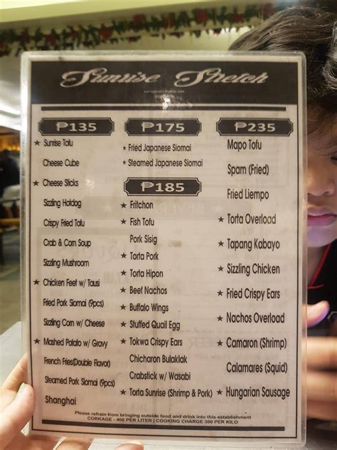 Menu at Sunrise Stretch Bar & Grill, Malabon