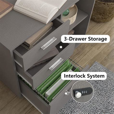 Buy 3-Drawer Wood File Cabinet with Lock, Mobile Lateral Rolling Filing ...