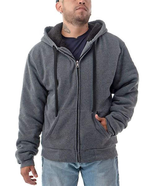 Jvini Men's Heavy Duty Ultra Soft Sherpa Lined Hoodie - Full Zip Fleece ...