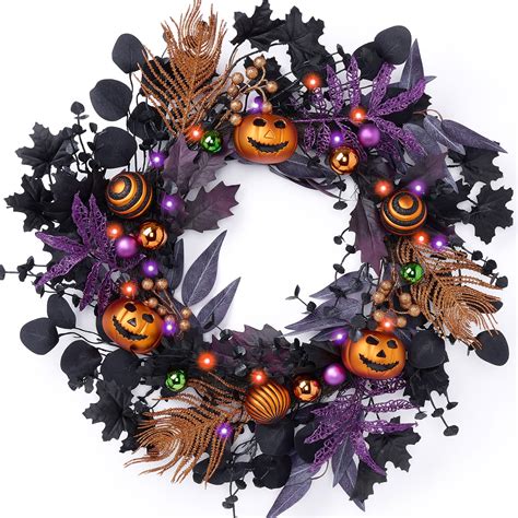 Amazon.com: Halloween Wreaths, Halloween Moon Cat Wreaths for Front ...