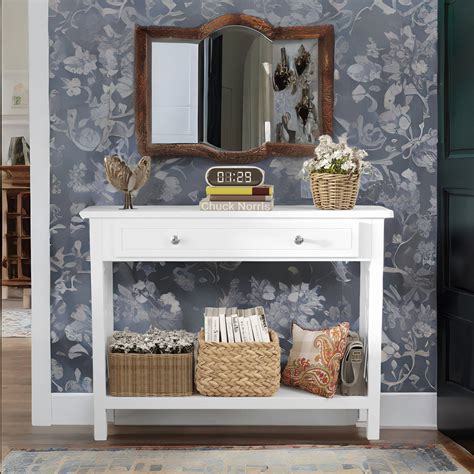 Curved Console Table Entryway Table with 4 Drawers and 1 Shelf - Bed ...