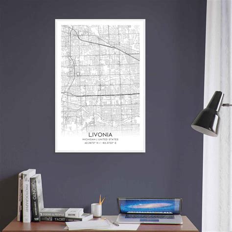 Livonia Michigan Map Poster, Modern Home Decor Wall Art Print - Custom ...