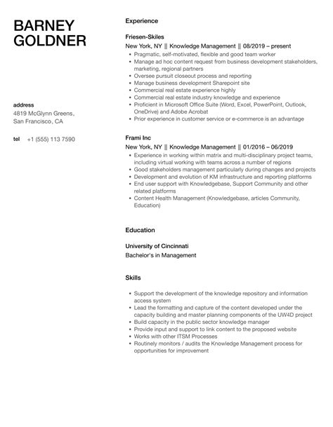 Knowledge Management Sample Resume 的图像结果