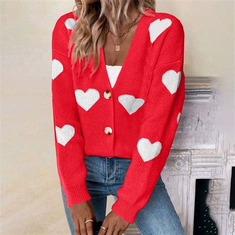Lroveb Heart Cardigan for Women Valentines Day Sweater Cardigan Long ...