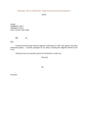 Model Letter for Judgment Confirming Tax Title - Blank Fillable ...