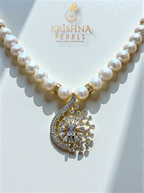 92.5 SILVER Diamond Studded Pendent With Round Pearls Necklace Set ...