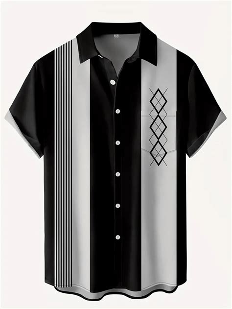 1pc Men's Short Sleeve Button Down Stripe & Contrast Color Casual Shirt ...