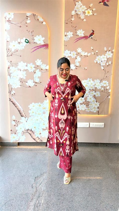 Ikkat printed flex cotton kurta pant– Aashvi Couture