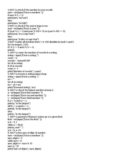 Python 20 Programs: Even/Odd, Leap Year, Vowels & More - Studocu